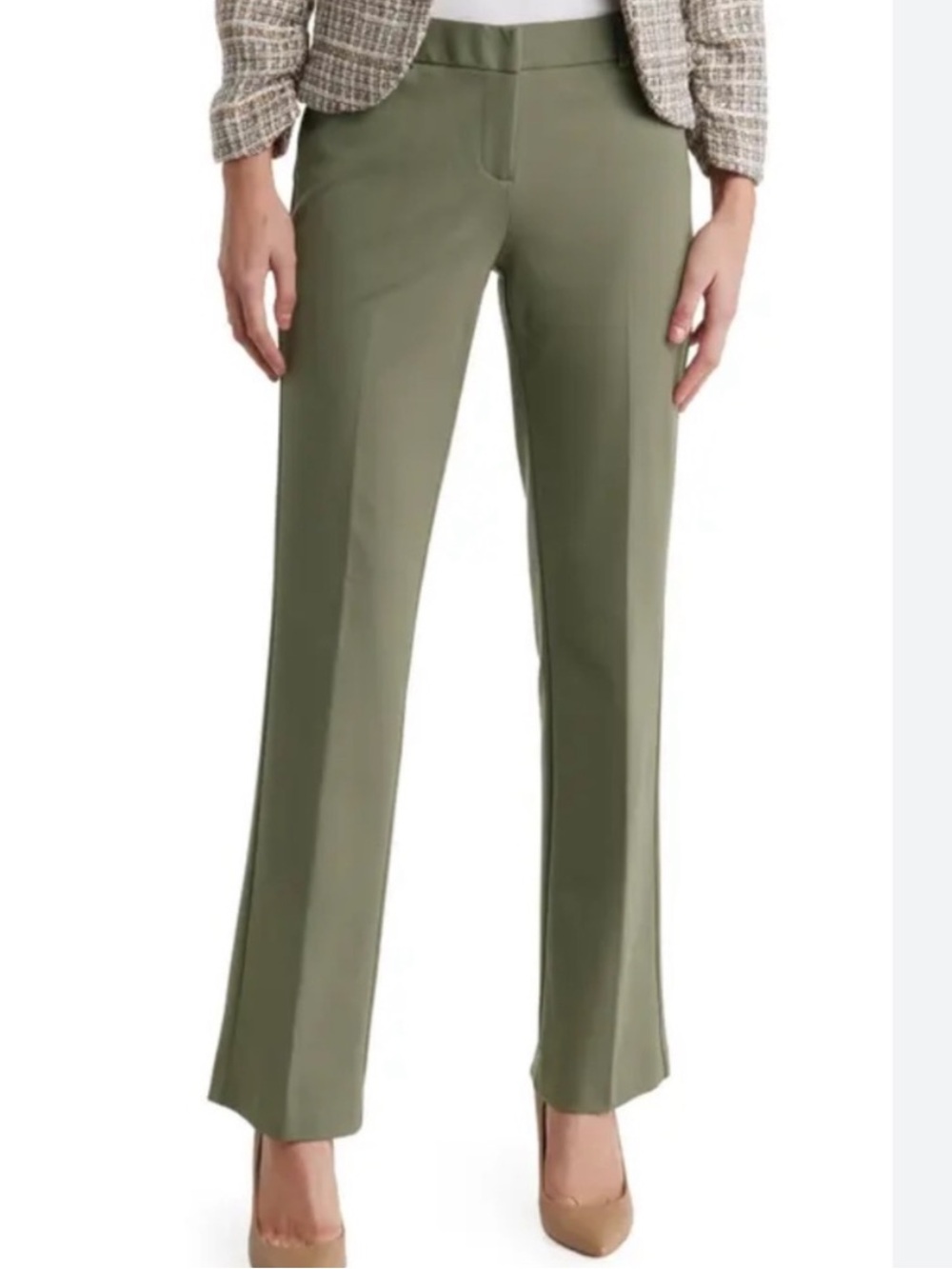 Amanda & Chelsea Olive Green Straight-Leg Trousers